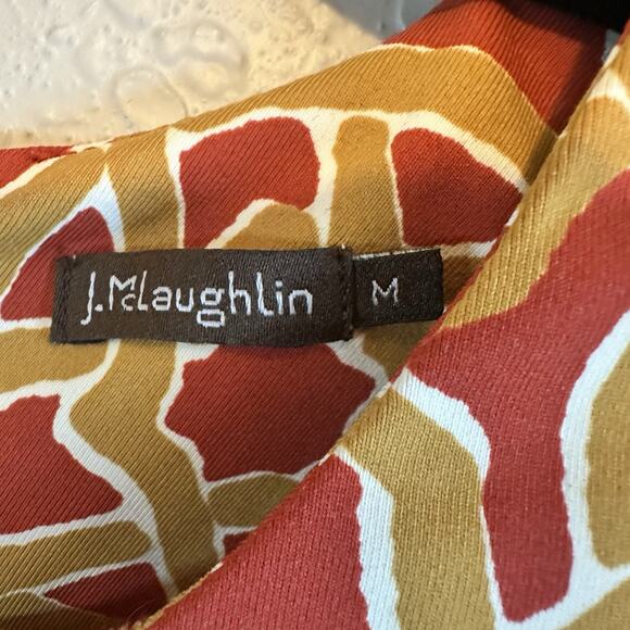 J. McLaughlin Dress M Sofia Catalina Cloth 3/4 Sleeve Red Gold Nautical Career - Picture 4 of 7